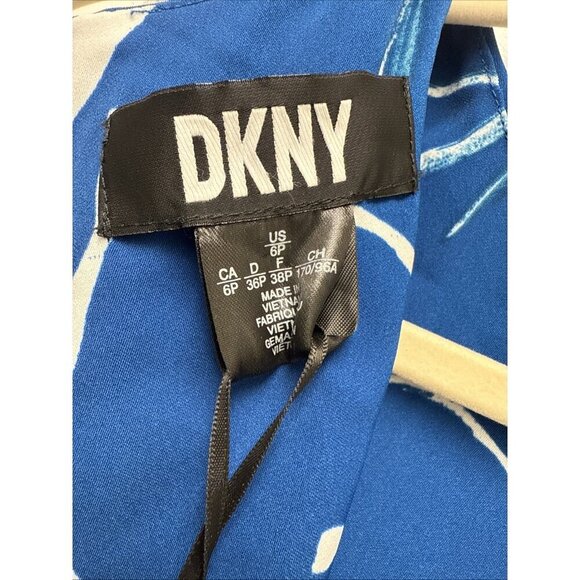 DKNY Womens Size 6 Petite Blue White Twist Front Sleeveless Fit  Flare Dress New - Picture 9 of 12